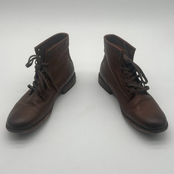 Frye Shoes - Frye Tyler Cognac Brown Leather Lace Up Ankle Combat Booties Womens Size 8 B